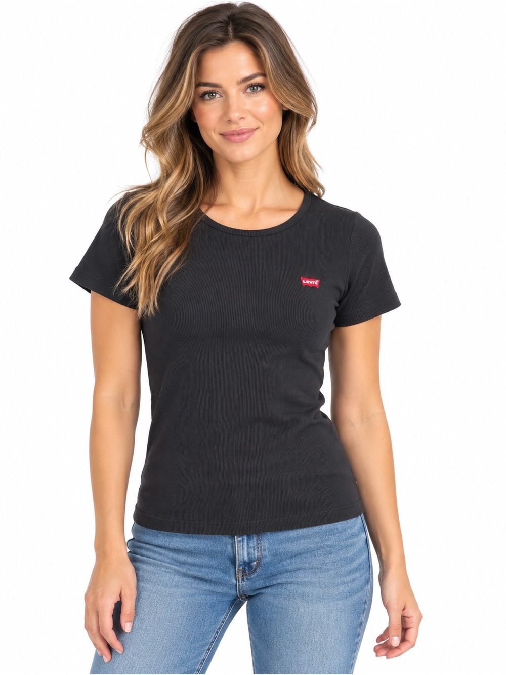 Levi's Black Short Sleeve Ribbed Crew Tee with Red Logo